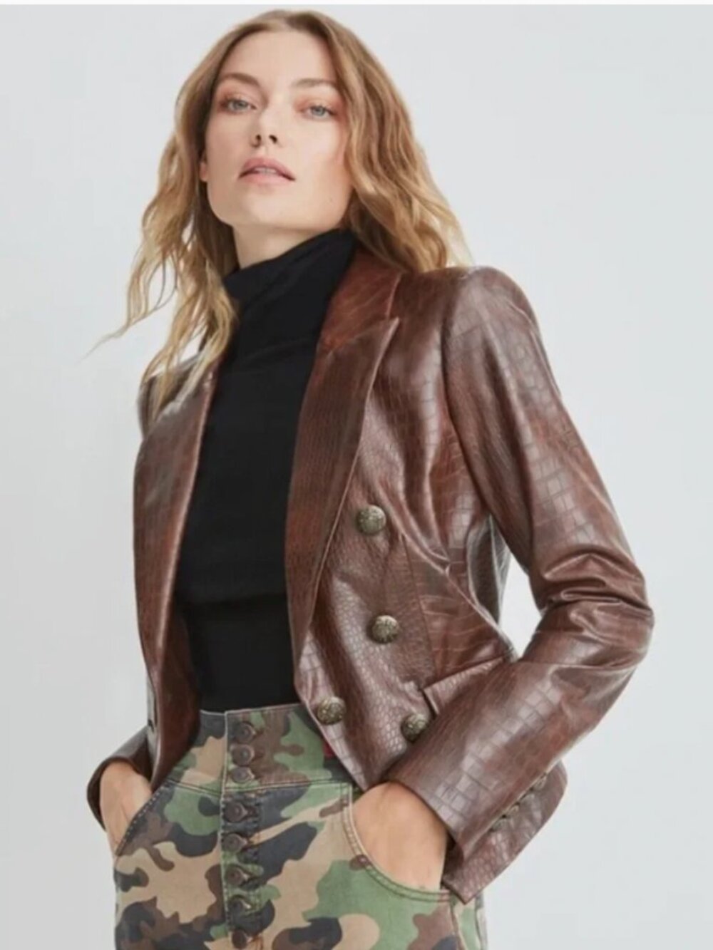 NWT Veronica Beard Cooke Faux Crocodile Dickey Jacket